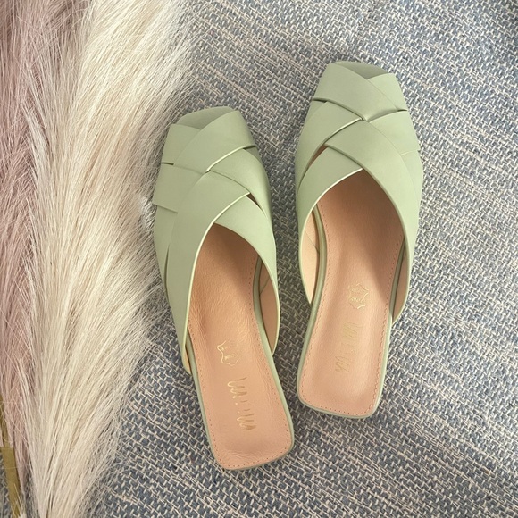 Mimi - Genuine Leather Women's Mint Green Mule Slides - Picture 3 of 9